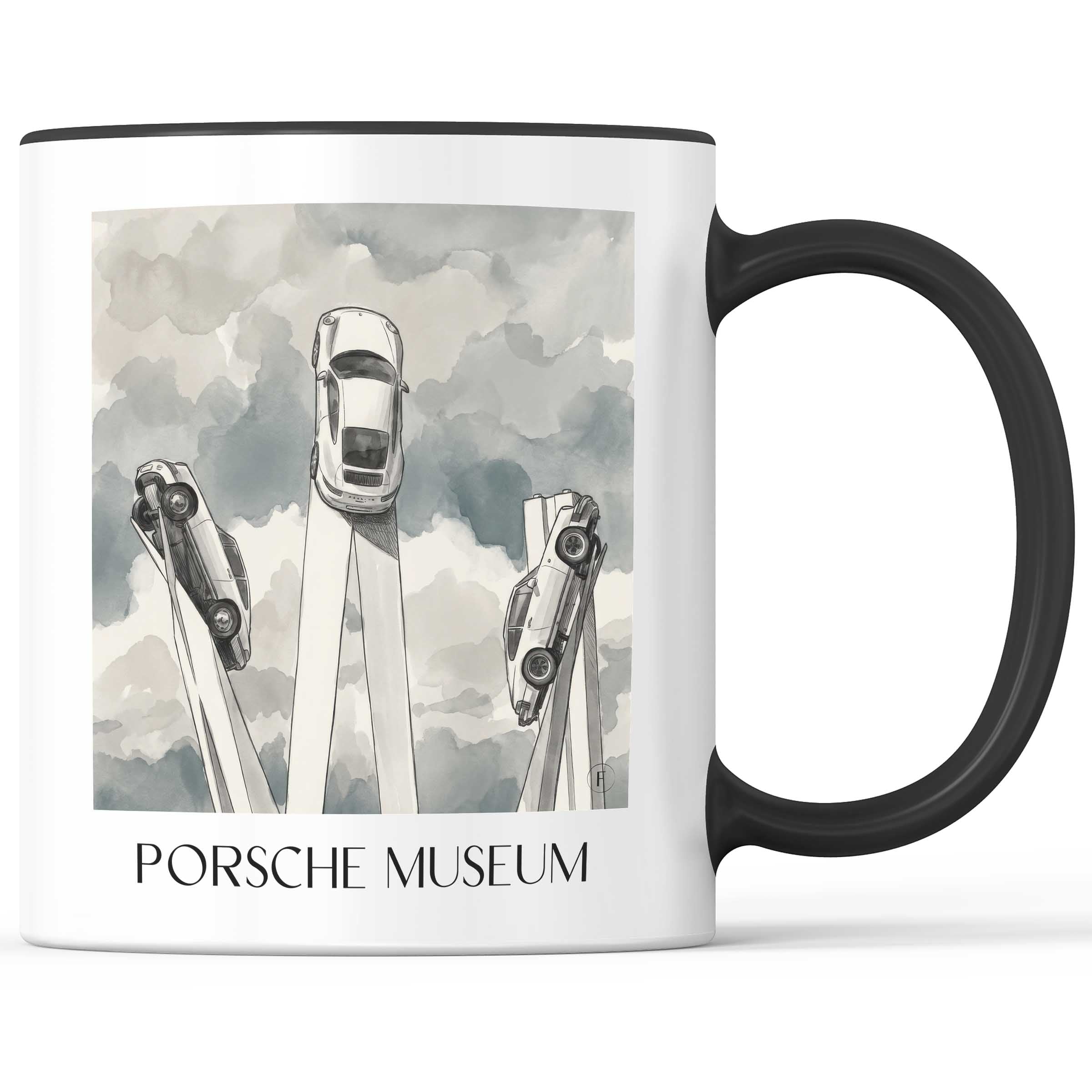 porsche-museum-stuttgart-deutschland-kaffeebecher-aquarell-schwarz-weiss