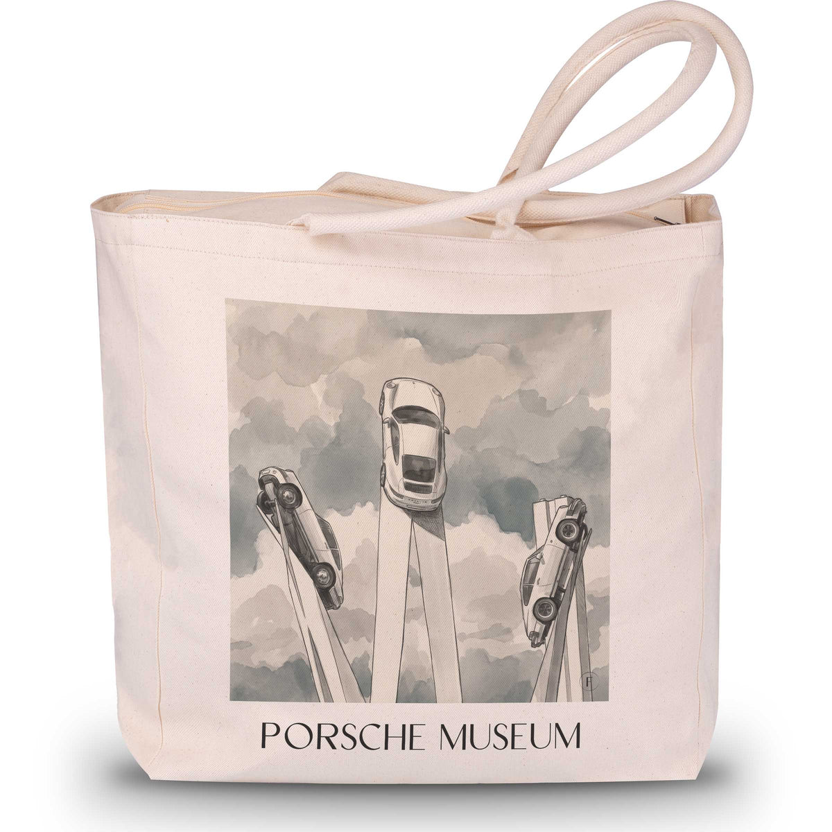 Porsche Museum Shopping Tasche - Stuttgart - Deutschland Tote Bag - Einkaufstasche im Aquarell Schwarz-Weiß Stil - favplace