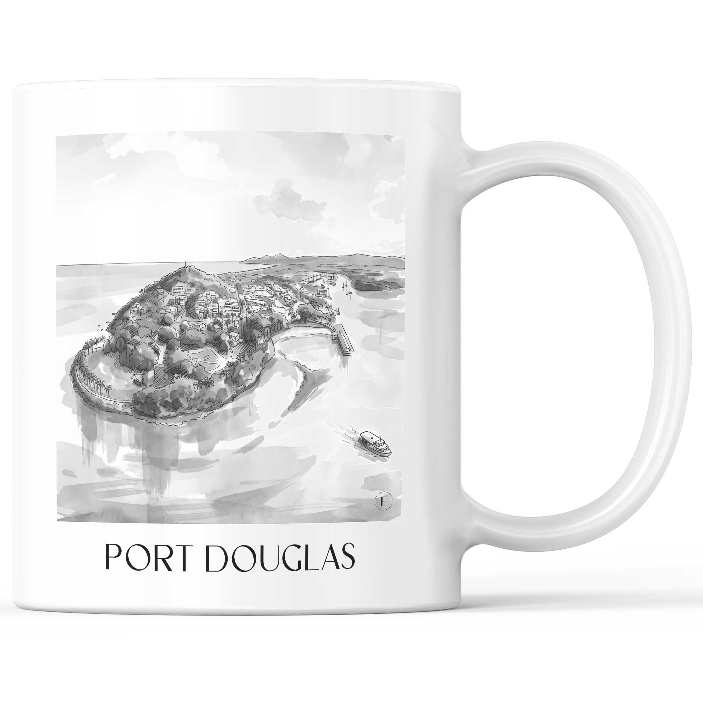 Port Douglas Kaffeebecher - Australien - Australien Becher - Kaffeetasse im Aquarell Schwarz-Weiß Stil - favplace