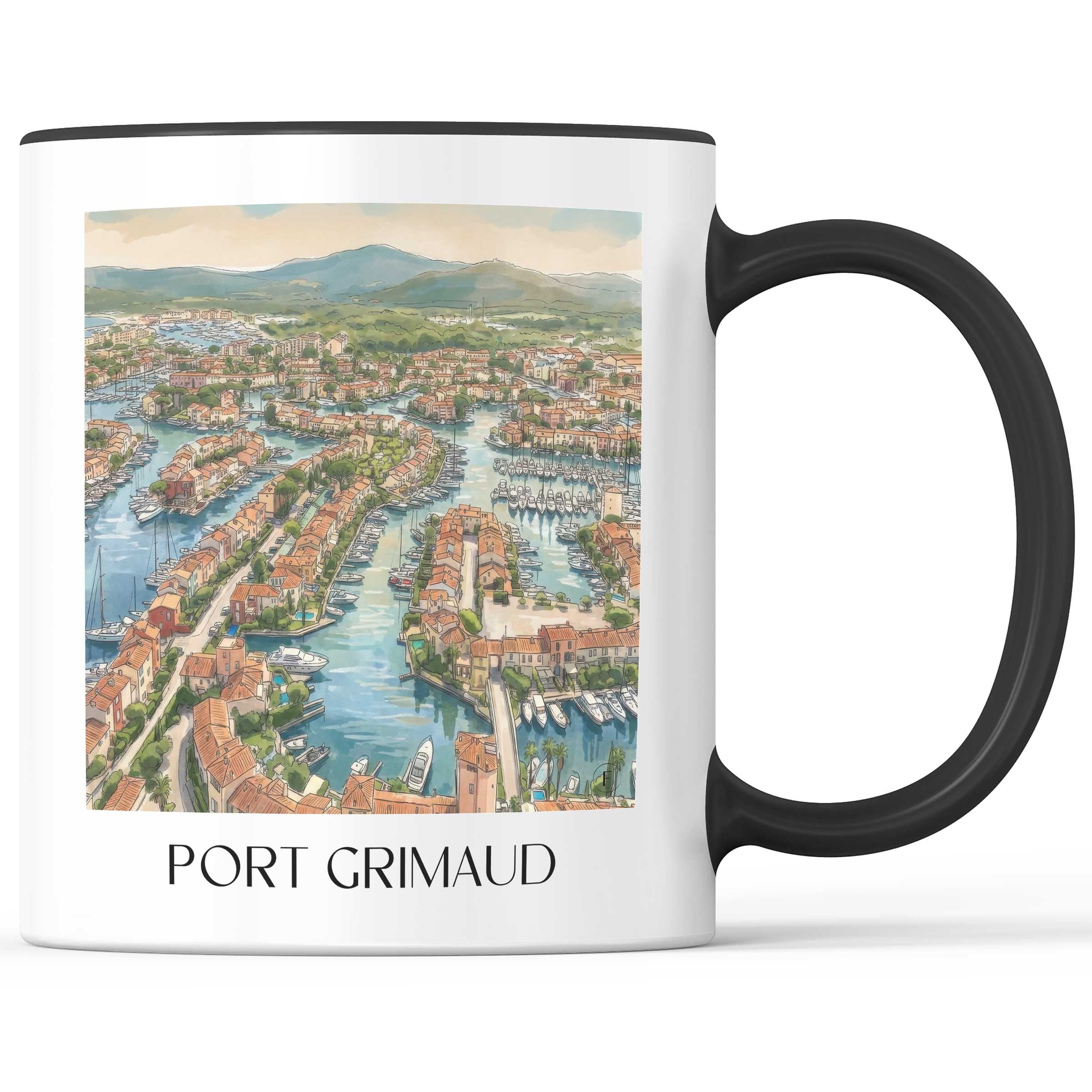 port-grimaud-côte-d´azur-frankreich-kaffeebecher-aquarell