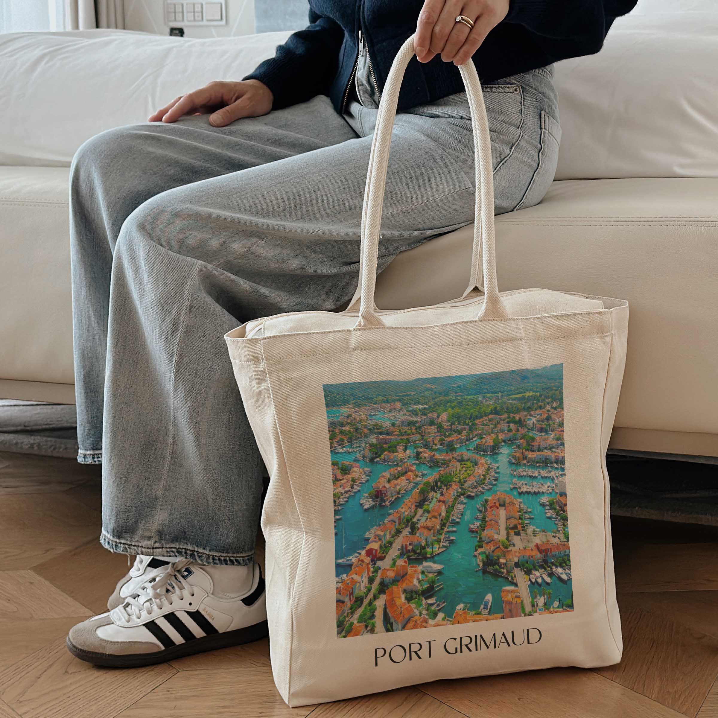 port-grimaud-côte-d´azur-frankreich-einkaufstasche-oil-painting-oelgemaelde