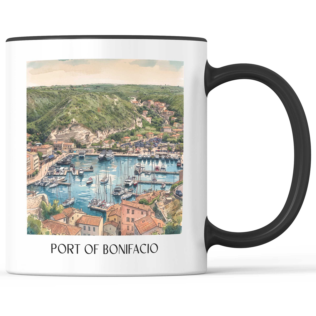 Port de Bonifacio Kaffeebecher - Korsika - Frankreich Becher - Kaffeetasse im Aquarell Stil