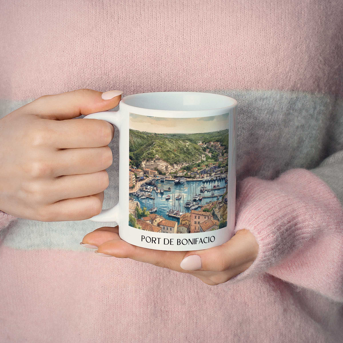 port-de-bonifacio-korsika-frankreich-kaffeebecher-aquarell