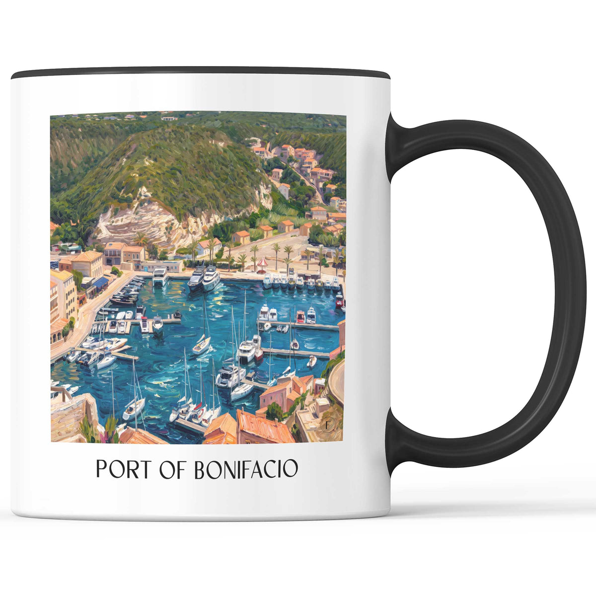 Port de Bonifacio Kaffeebecher - Korsika - Frankreich Becher - Kaffeetasse im Ölgemälde Stil - favplace