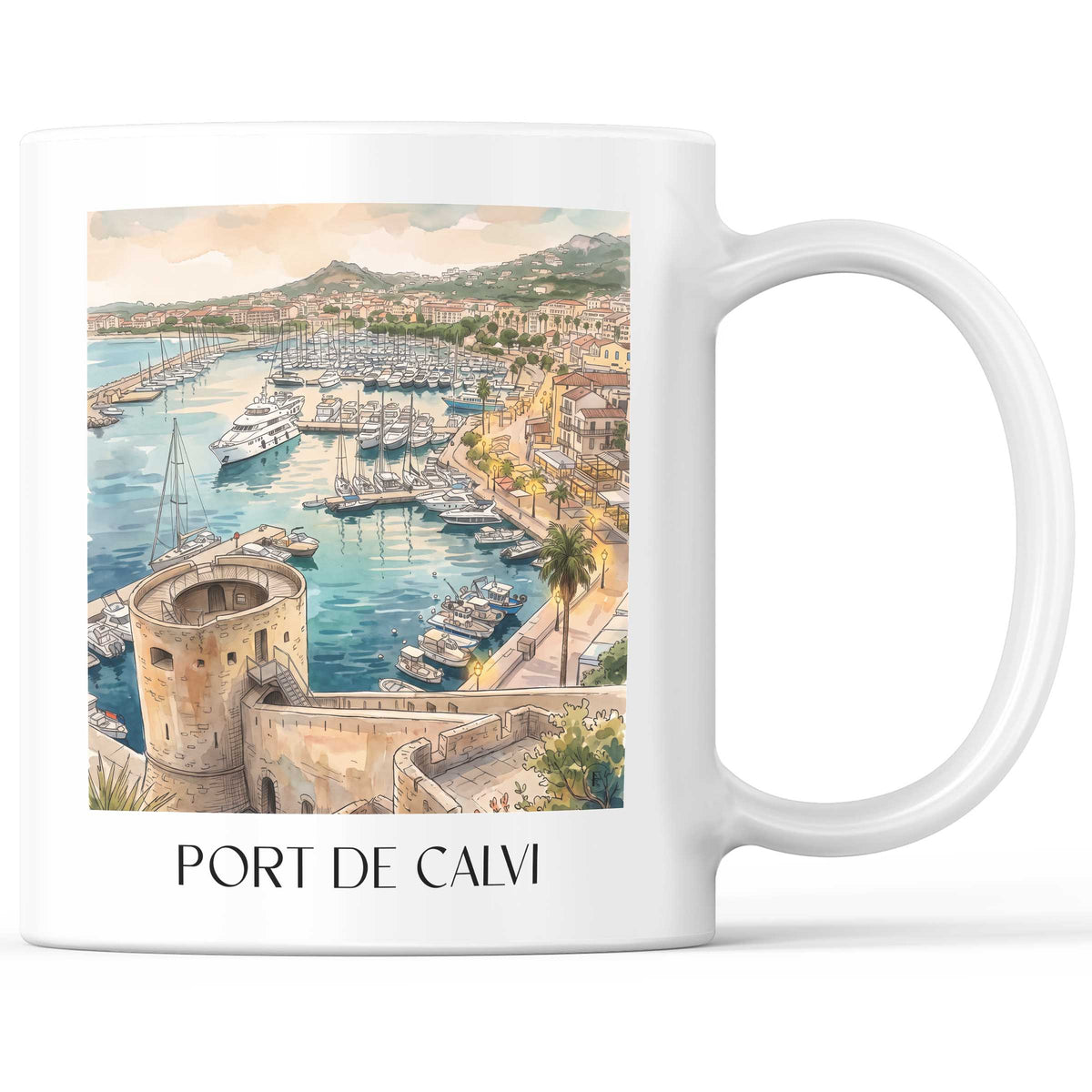 port-de-calvi-balagne-frankreich-kaffeebecher-aquarell