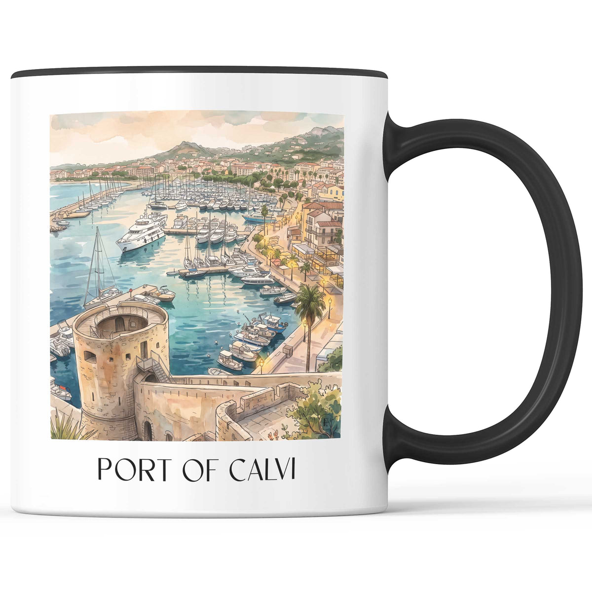 Port de Calvi Kaffeebecher - Balagne - Frankreich Becher - Kaffeetasse im Aquarell Stil