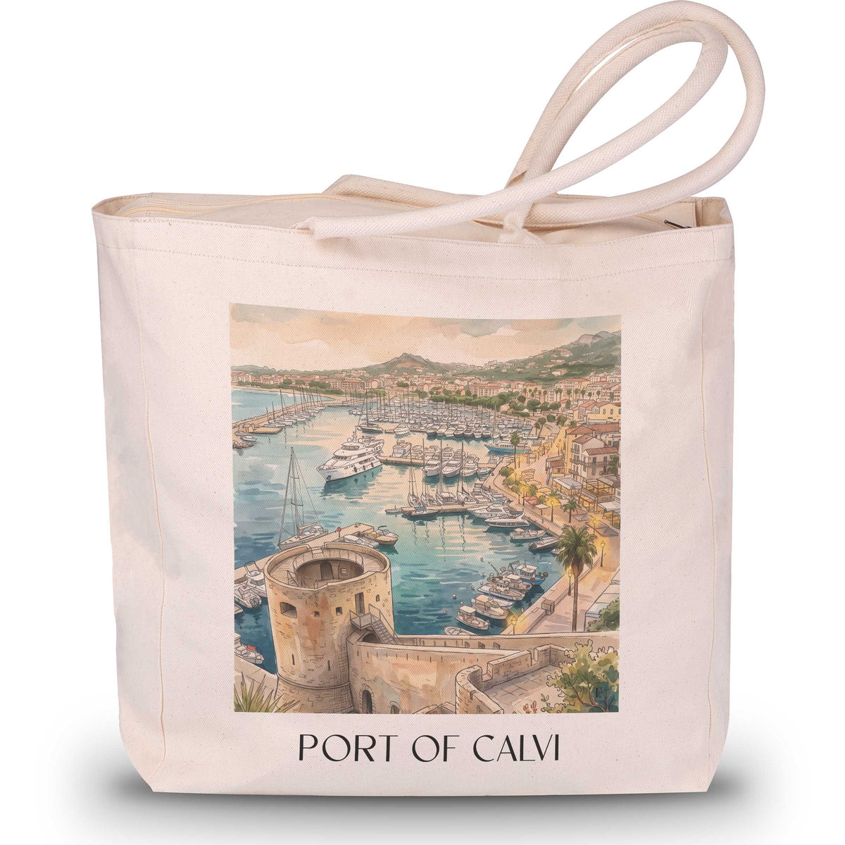 Port de Calvi Shopping Tasche - Balagne - Frankreich Tote Bag - Einkaufstasche im Aquarell Stil - favplace