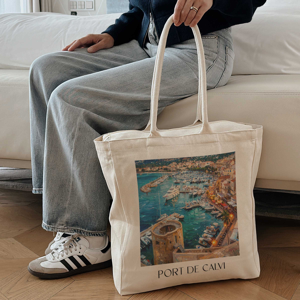 port-de-calvi-balagne-frankreich-einkaufstasche-oil-painting-oelgemaelde