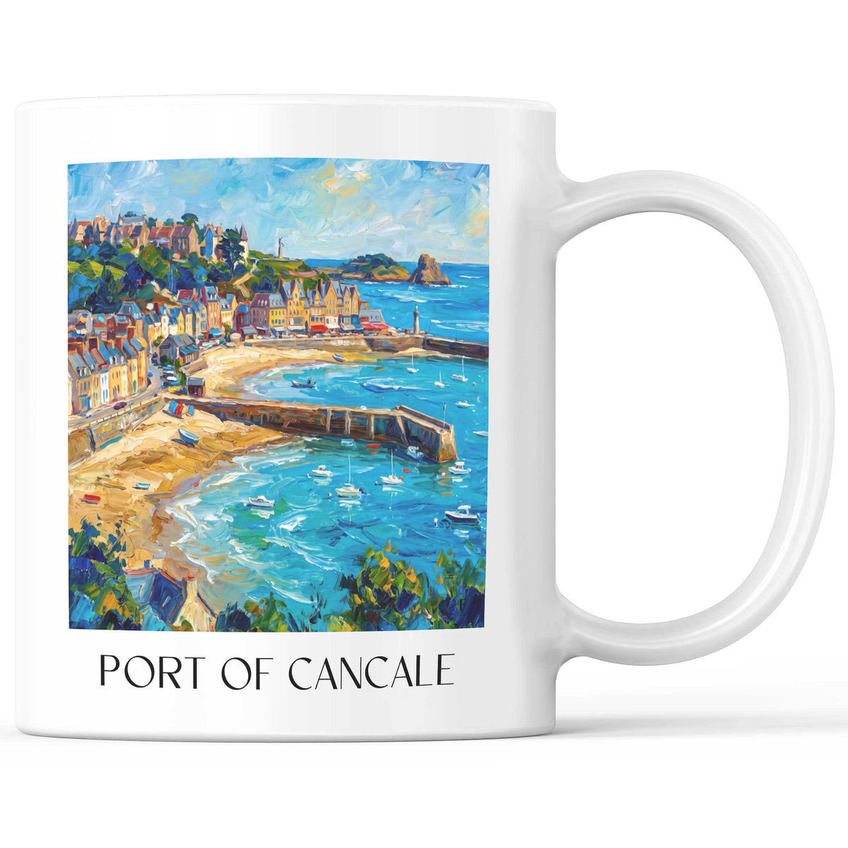 Port de Cancale Kaffeebecher - Côte d'Émeraude - Frankreich Becher - Kaffeetasse im Ölgemälde Stil