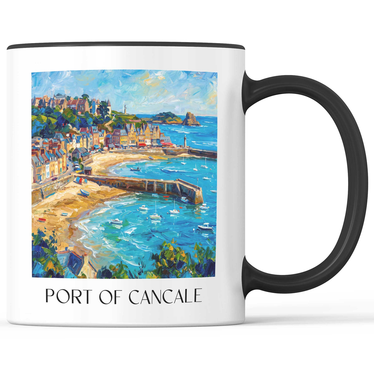 Port de Cancale Kaffeebecher - Côte d'Émeraude - Frankreich Becher - Kaffeetasse im Ölgemälde Stil