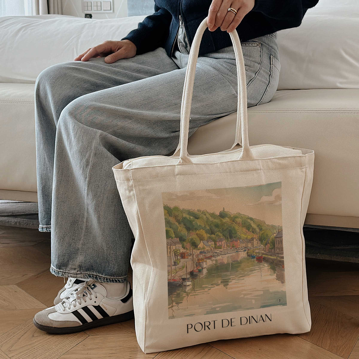 port-de-dinan-côte-d'émeraude-frankreich-einkaufstasche-aquarell
