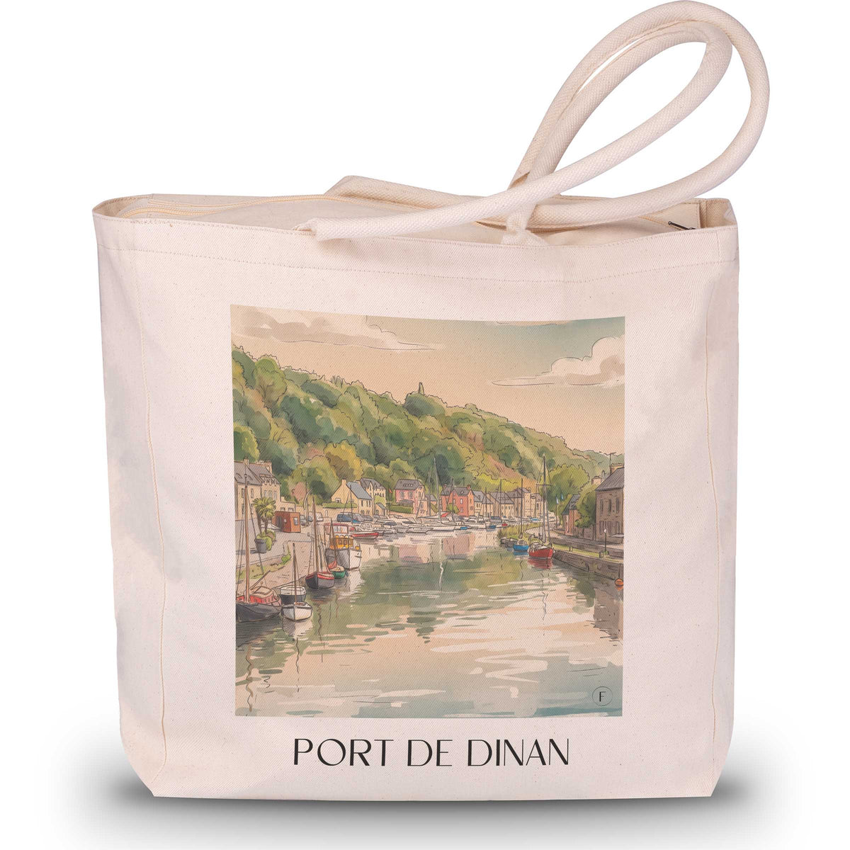 port-de-dinan-côte-d'émeraude-frankreich-einkaufstasche-aquarell