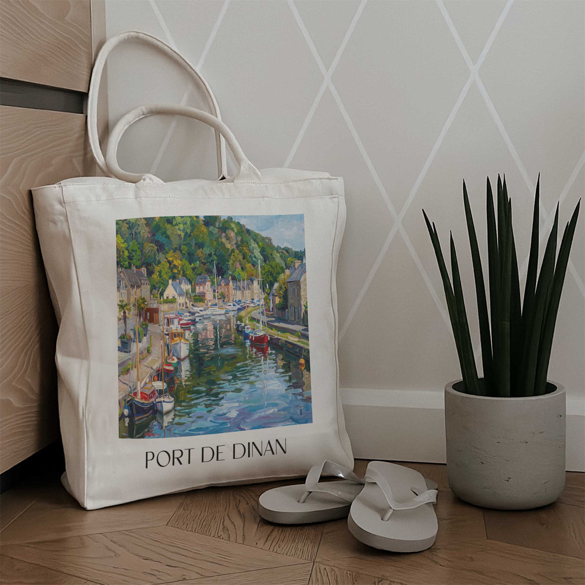 port-de-dinan-côte-d'émeraude-frankreich-einkaufstasche-oil-painting-oelgemaelde