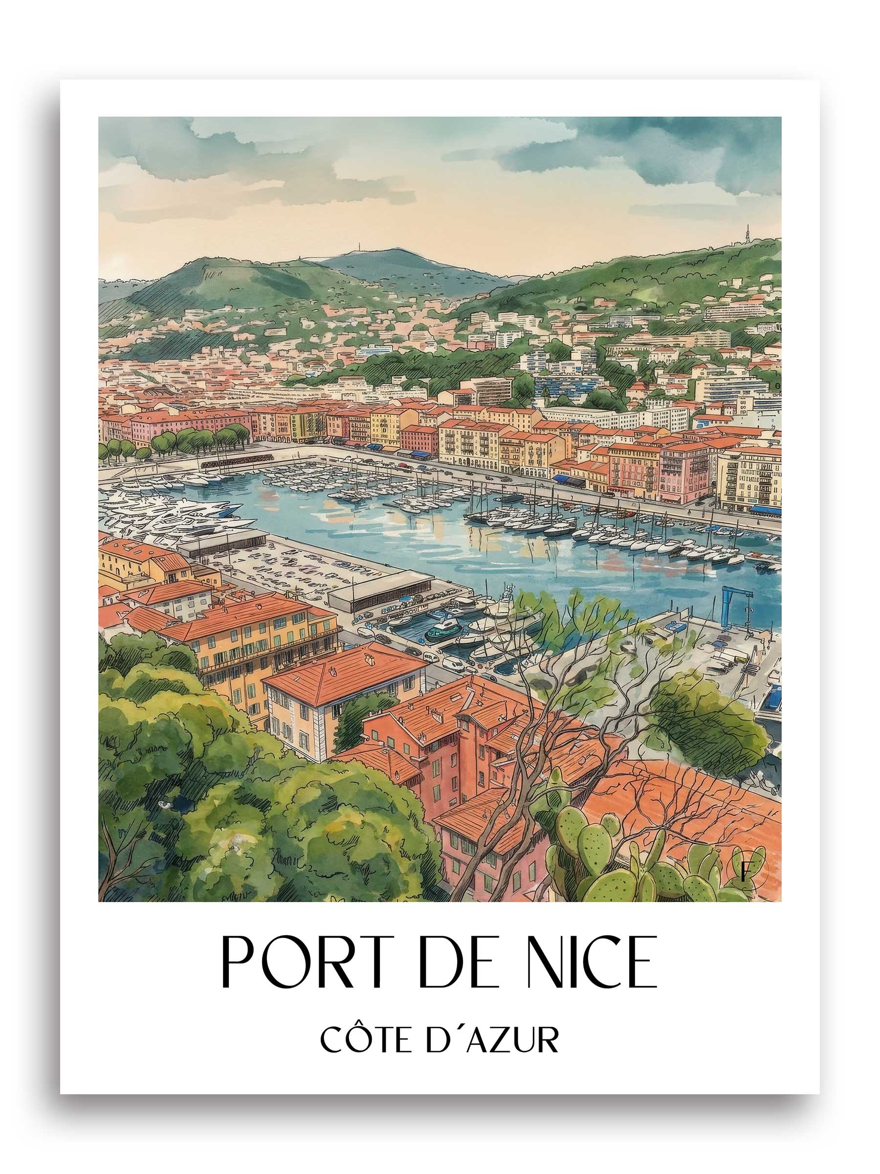 port-de-nice-côte-d´azur-frankreich-poster-aquarell