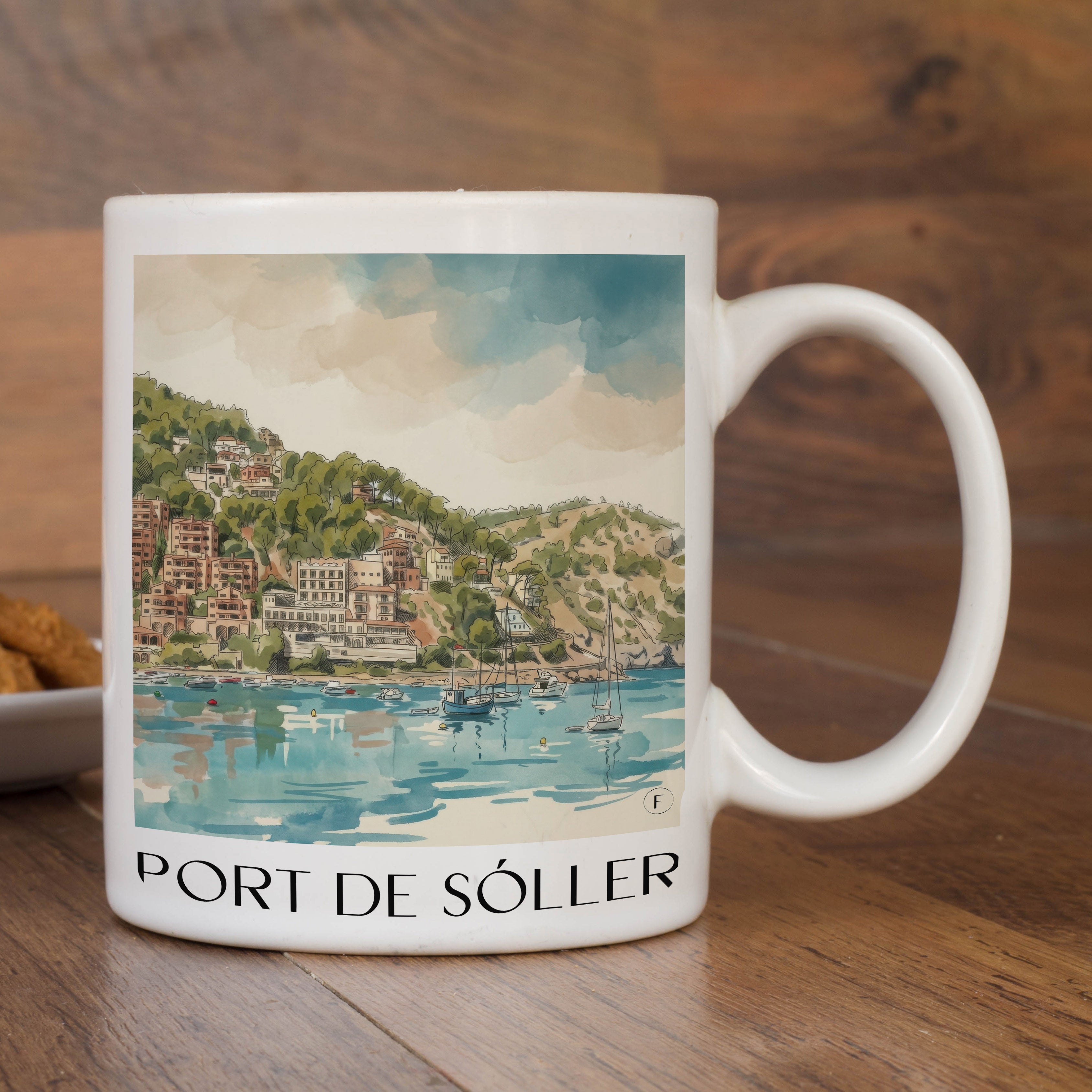port-de-sóller-mallorca-spanien-kaffeebecher-aquarell