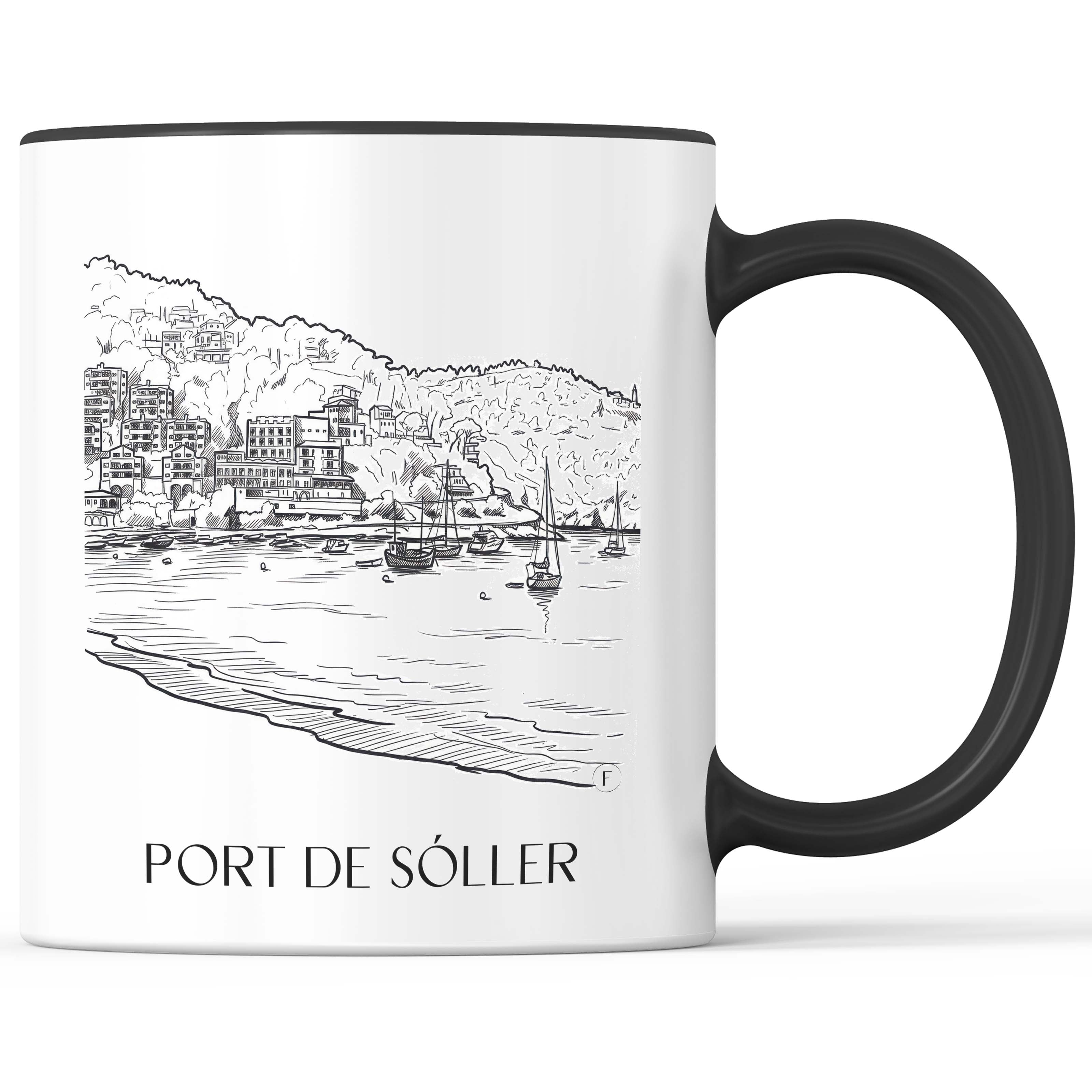 port-de-sóller-mallorca-spanien-kaffeebecher-skizze