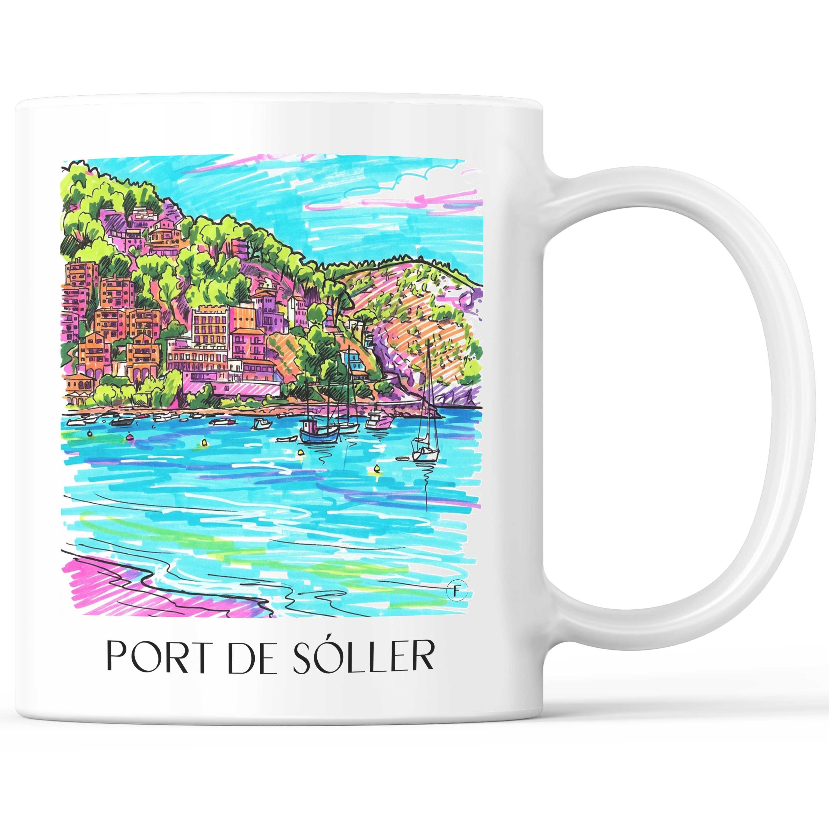 Port de Sóller Kaffeebecher - Mallorca - Spanien Becher - Kaffeetasse im Tag Graffiti Stil - favplace
