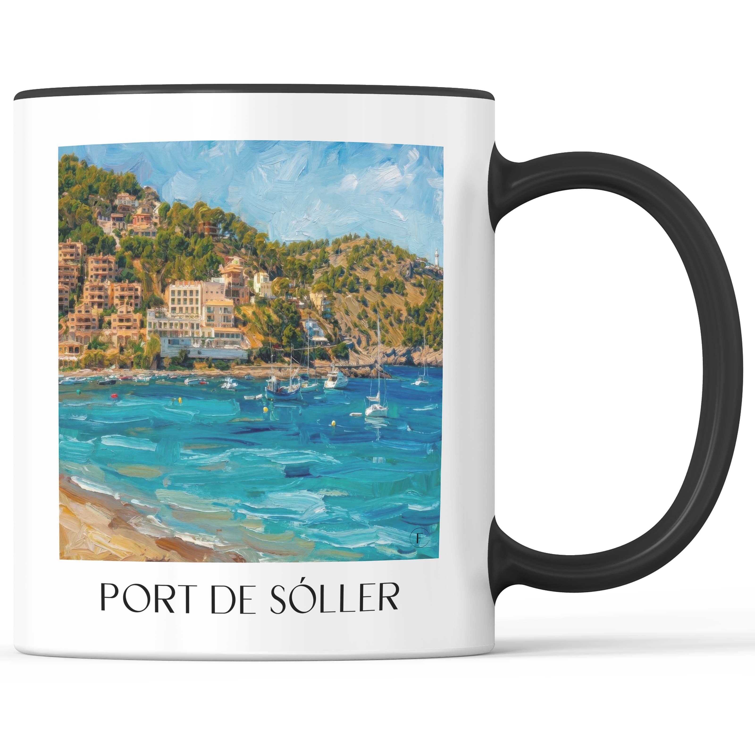 Port de Sóller Kaffeebecher - Mallorca - Spanien Becher - Kaffeetasse im Ölgemälde Stil - favplace