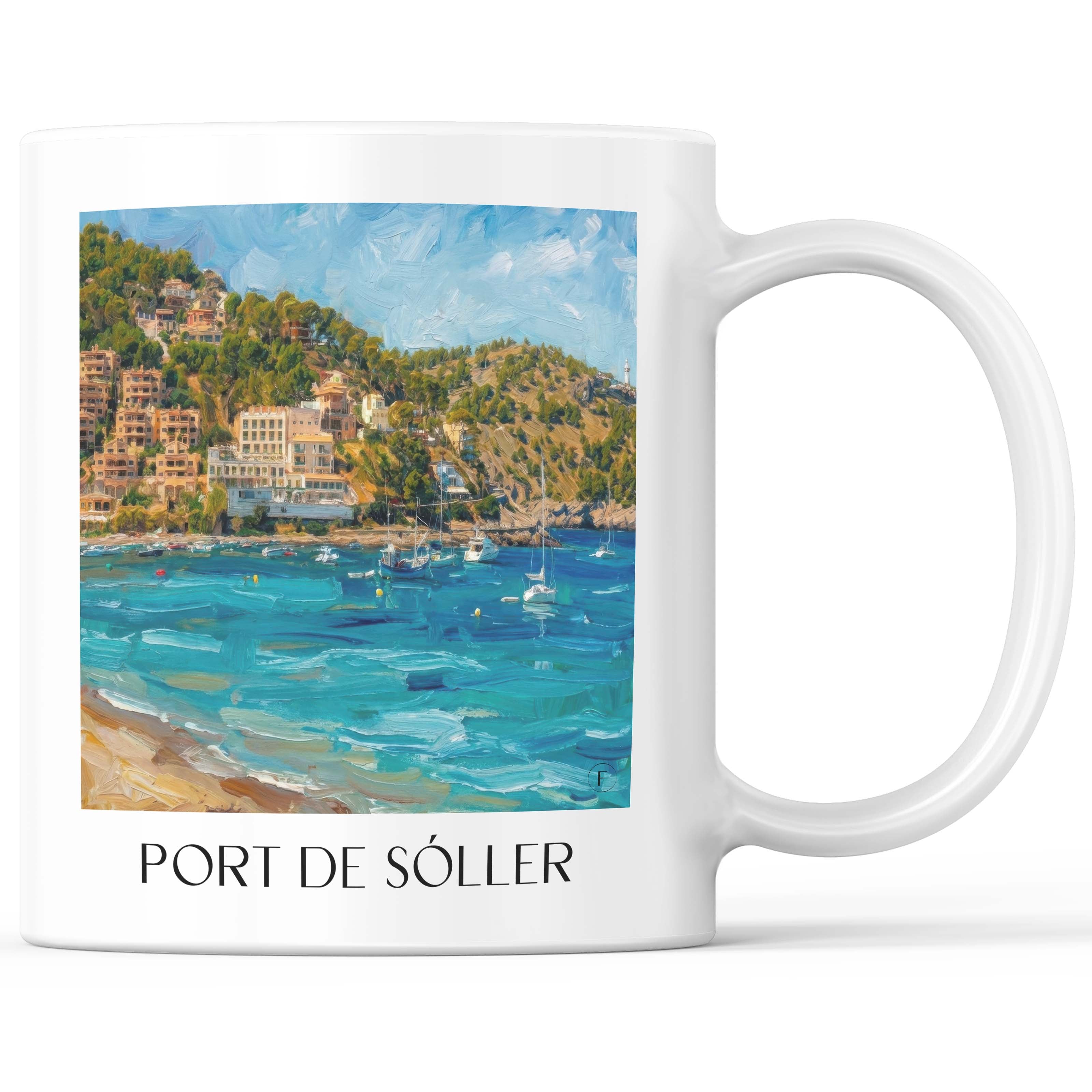 Port de Sóller Kaffeebecher - Mallorca - Spanien Becher - Kaffeetasse im Ölgemälde Stil - favplace