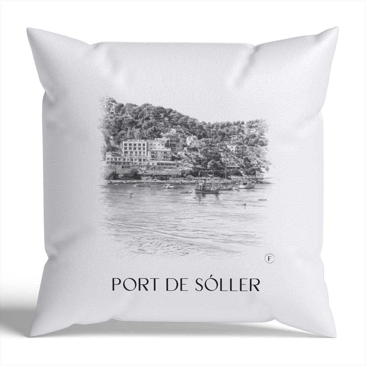 Port de Sóller Kissenhülle - Zierkissen Bezug - Mallorca - Spanien Kissen bzw. Kissenbezug im Zeichnung Stil - favplace