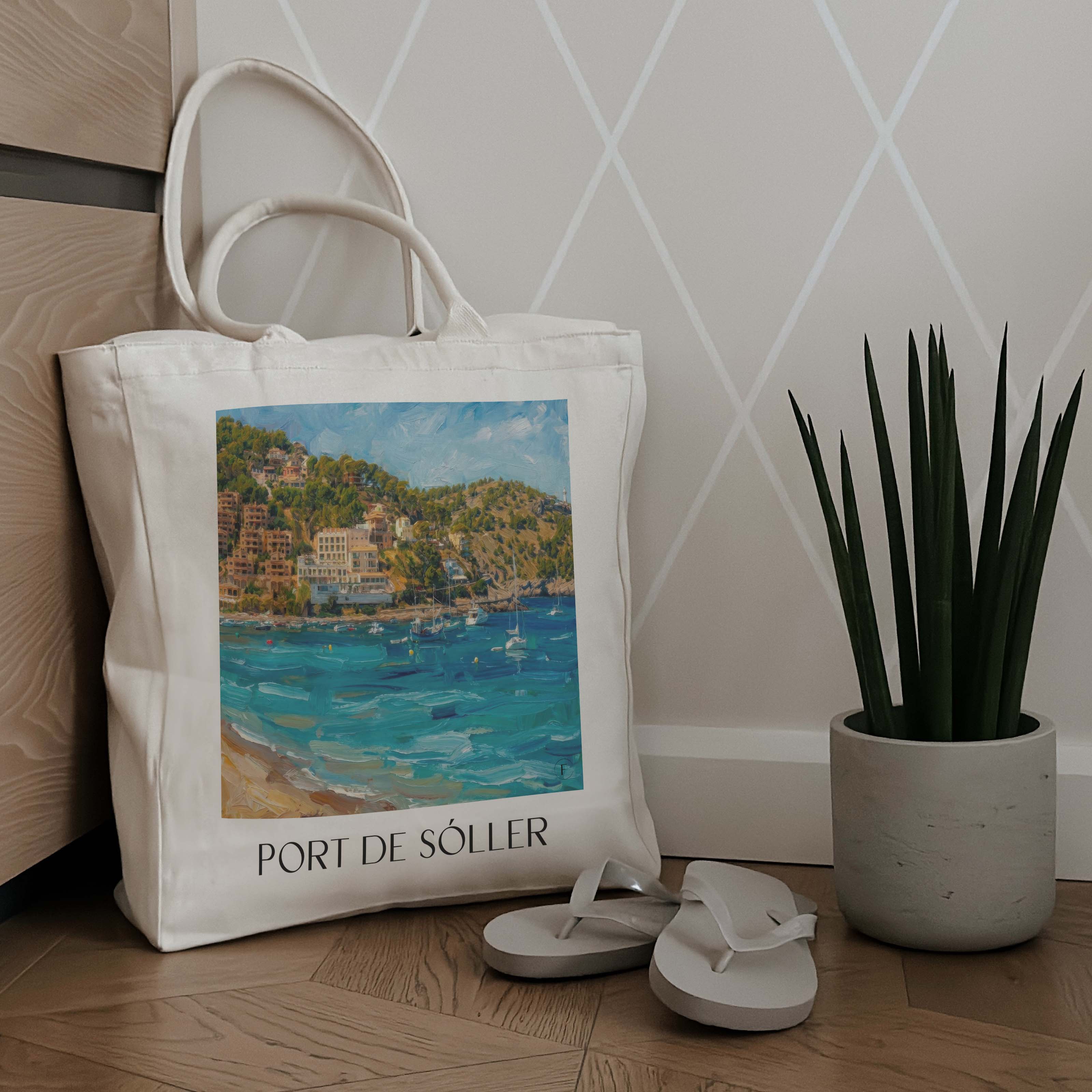port-de-sóller-mallorca-spanien-einkaufstasche-oil-painting-oelgemaelde