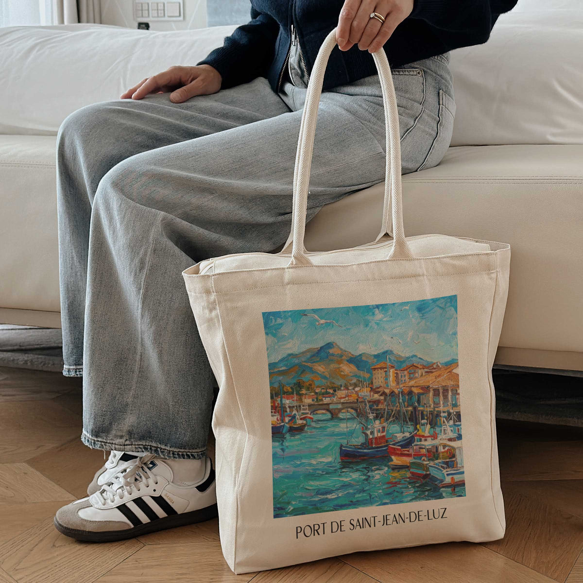 port-de-saint-jean-de-luz-pays-basque-frankreich-einkaufstasche-oil-painting-oelgemaelde
