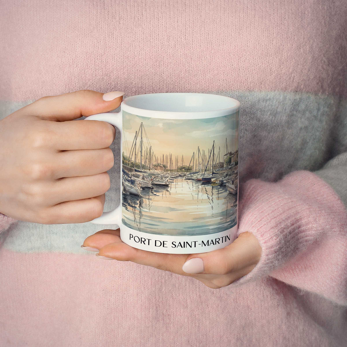 port-de-saint-martin-île-de-ré-frankreich-kaffeebecher-aquarell