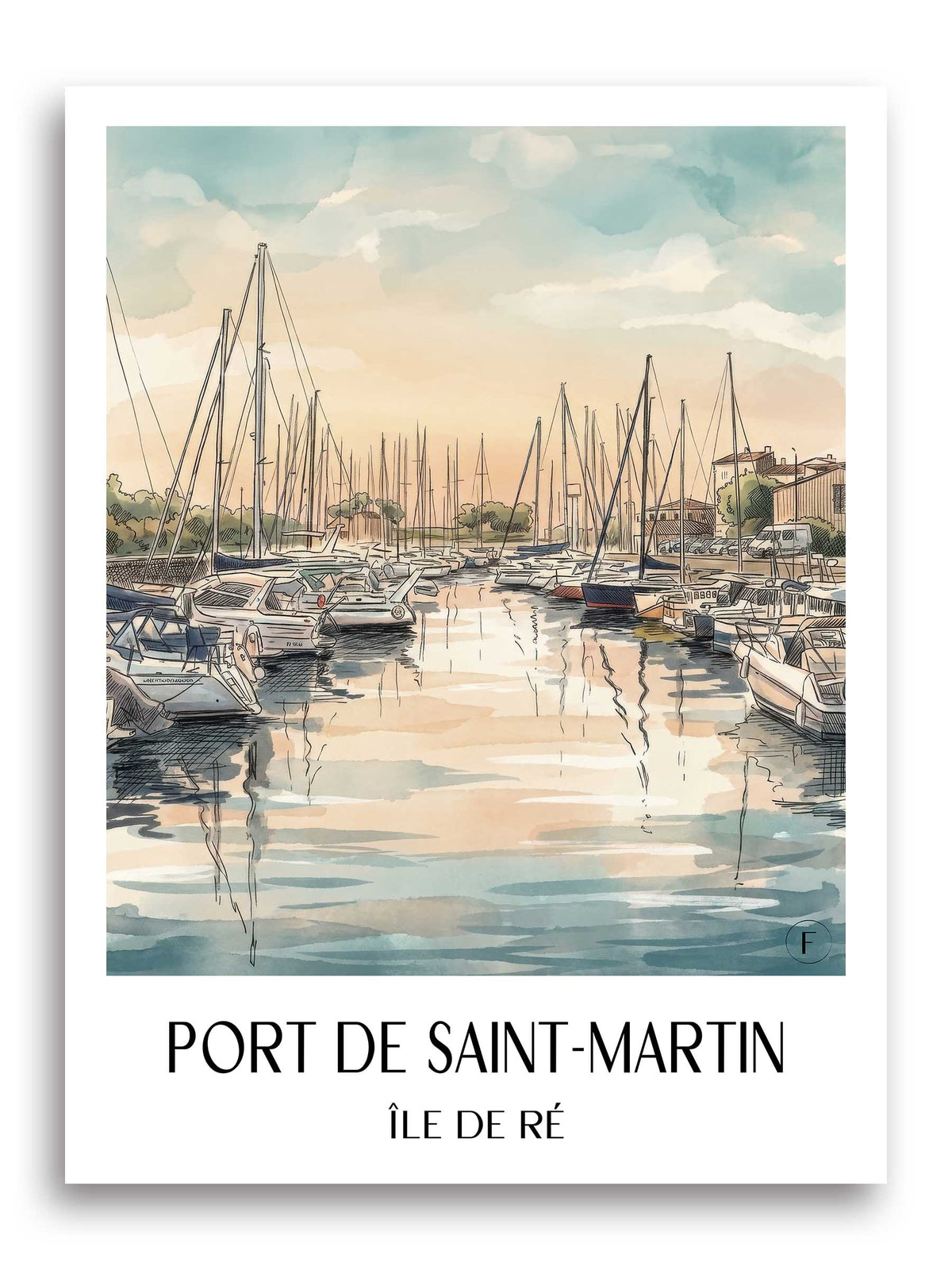 port-de-saint-martin-île-de-ré-frankreich-poster-aquarell