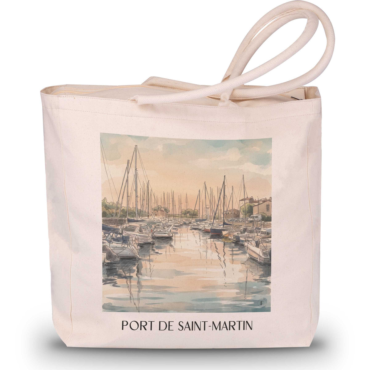 port-de-saint-martin-île-de-ré-frankreich-einkaufstasche-aquarell