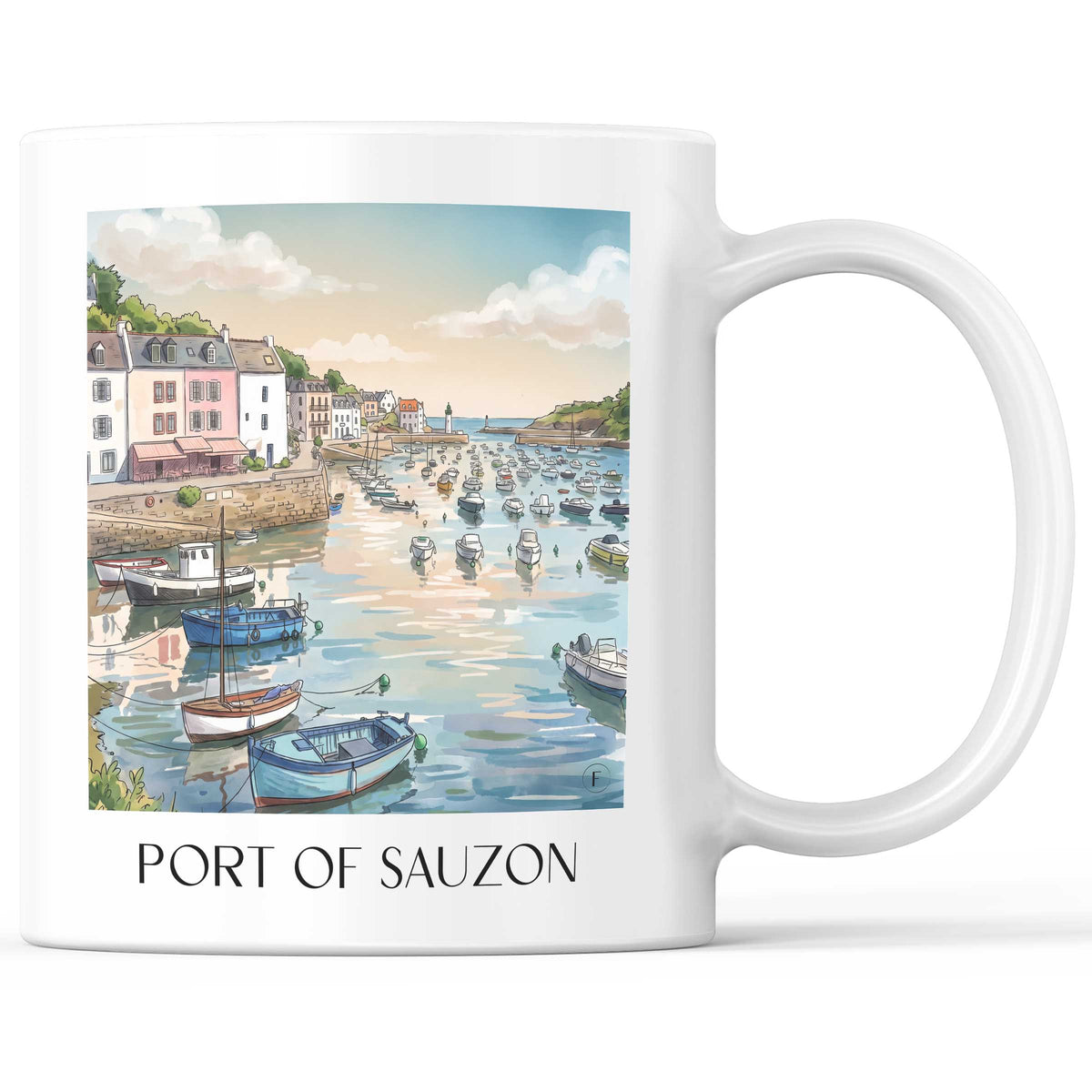 Port de Sauzon Kaffeebecher - Belle-Île - Frankreich Becher - Kaffeetasse im Aquarell Stil - favplace