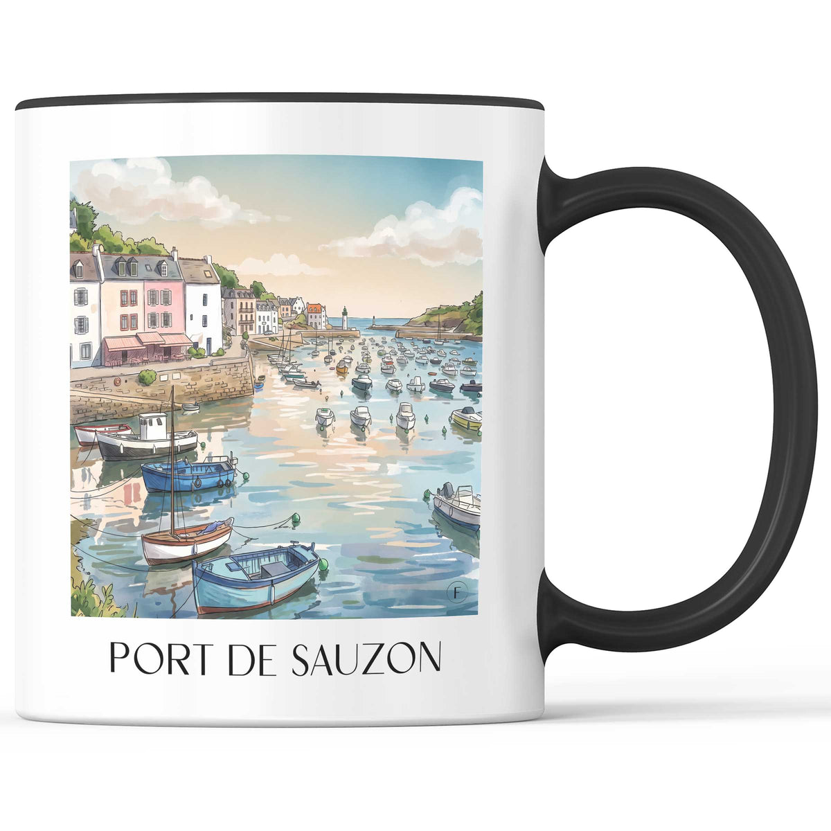 port-de-sauzon-belle-île-frankreich-kaffeebecher-aquarell