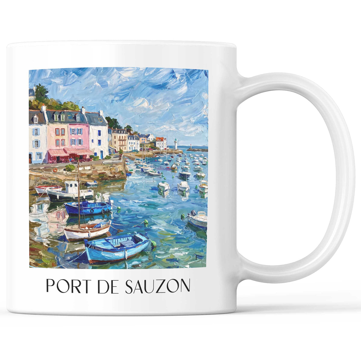 Port de Sauzon Kaffeebecher - Belle-Île - Frankreich Becher - Kaffeetasse im Ölgemälde Stil - favplace