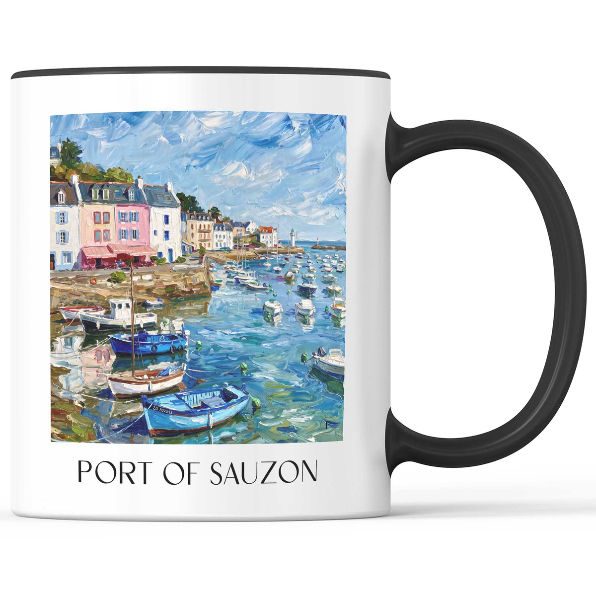 Port de Sauzon Kaffeebecher - Belle-Île - Frankreich Becher - Kaffeetasse im Ölgemälde Stil - favplace