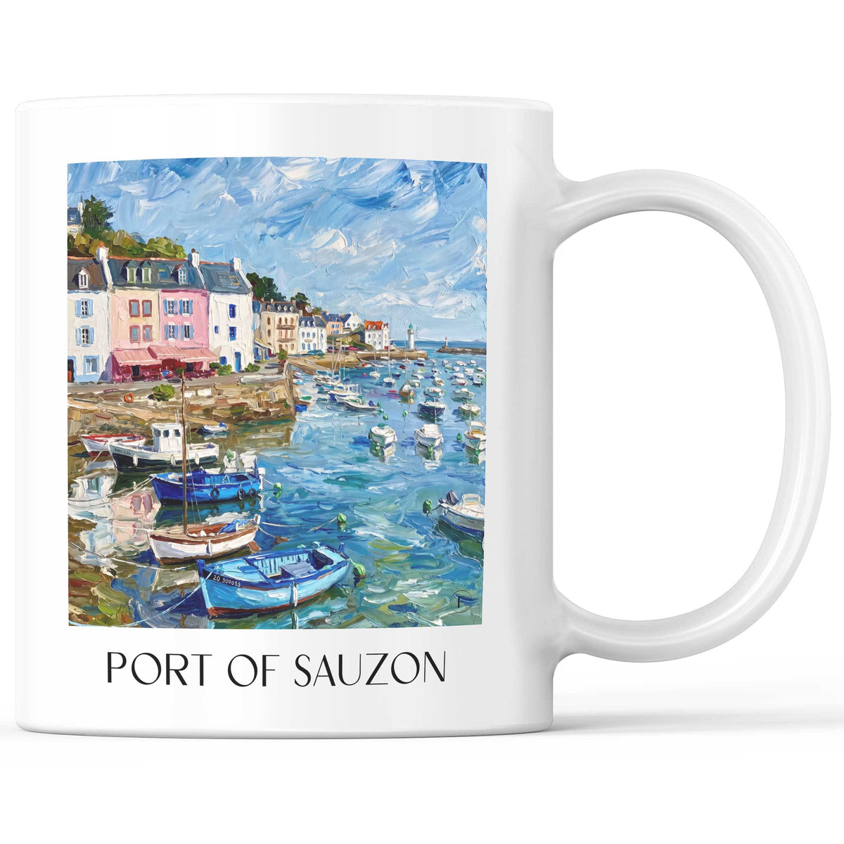 Port de Sauzon Kaffeebecher - Belle-Île - Frankreich Becher - Kaffeetasse im Ölgemälde Stil - favplace