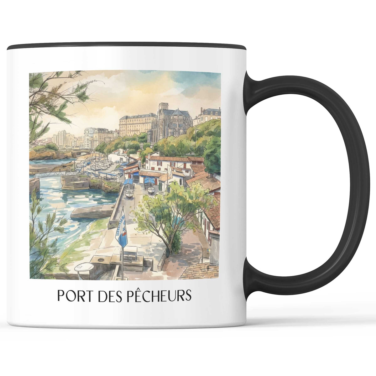 port-des-pêcheurs-biarritz-frankreich-kaffeebecher-aquarell