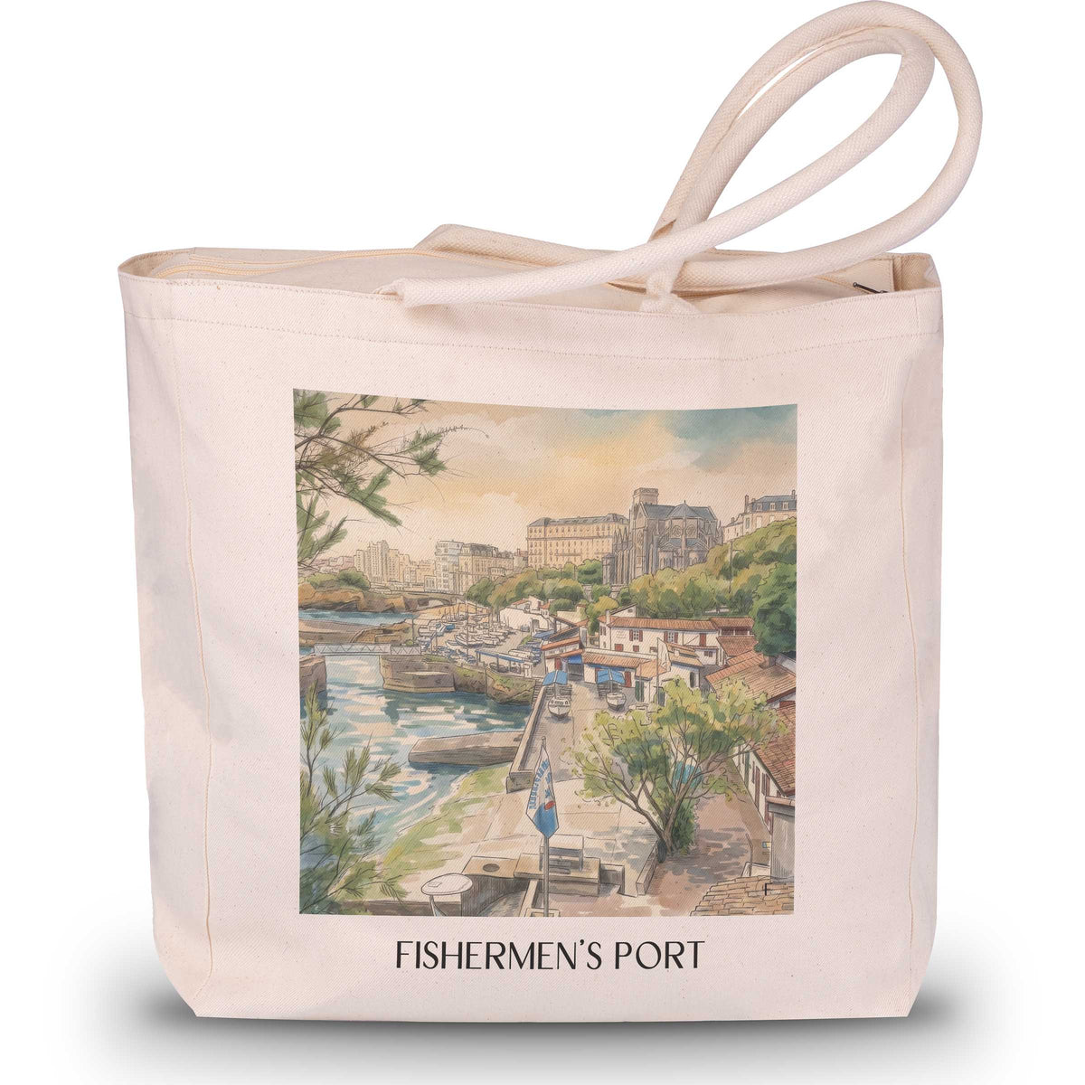 Port des Pêcheurs Shopping Tasche - Biarritz - Frankreich Tote Bag - Einkaufstasche im Aquarell Stil - favplace