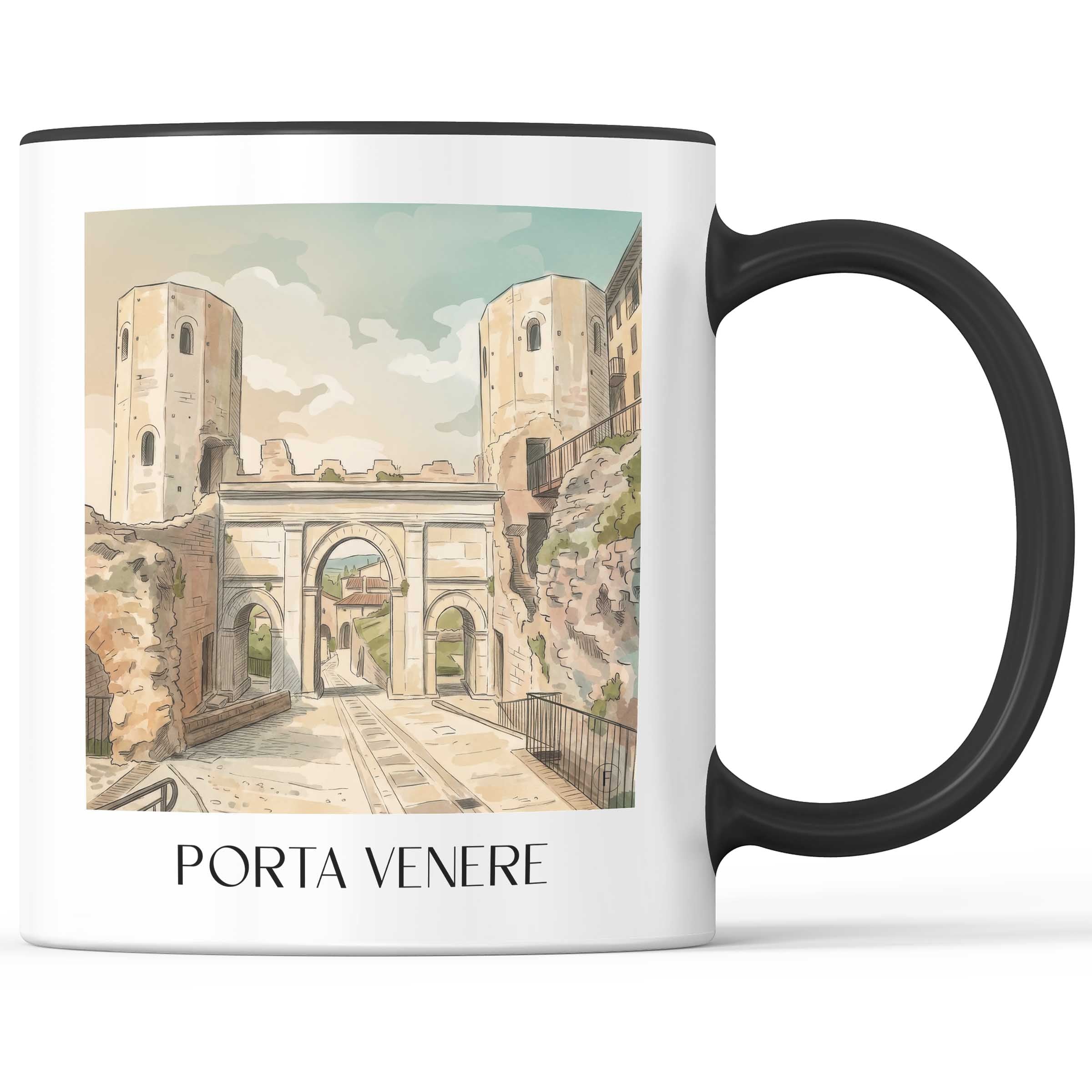 Porta Venere Kaffeebecher - Spello - Italien Becher - Kaffeetasse im Aquarell Stil - favplace