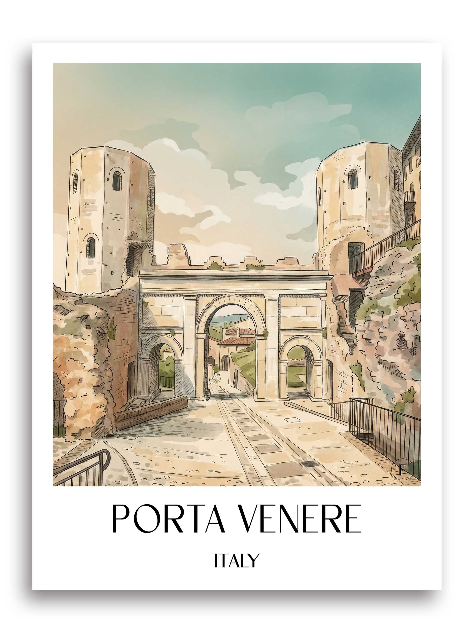Porta Venere Poster - Spello - Italien Kunstdruck - Aquarell von A4 bis A1 - favplace