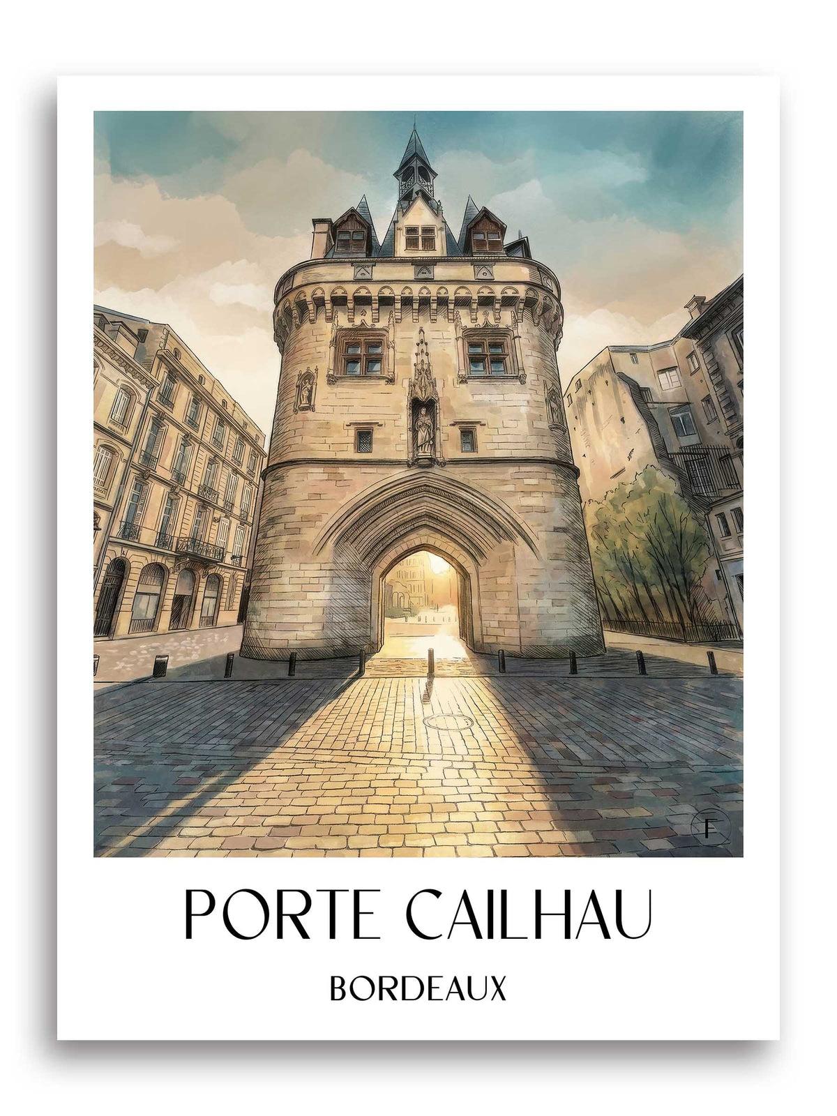 porte-cailhau-bordeaux-frankreich-poster-aquarell