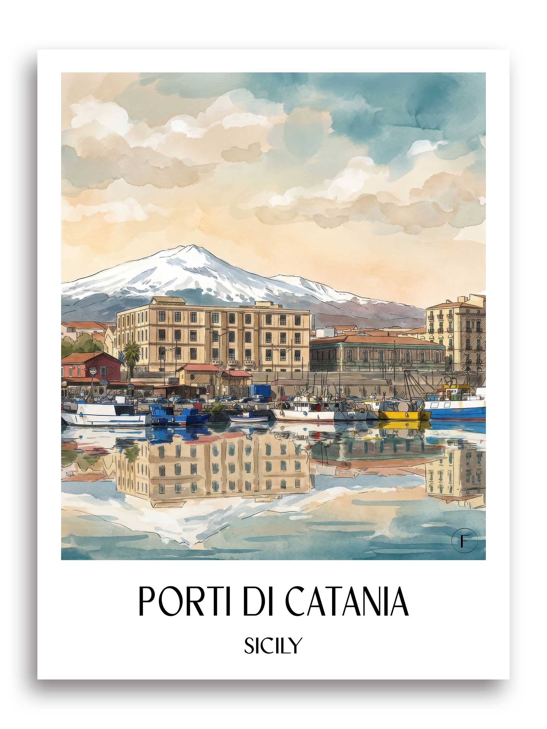 Porti di Catania Poster - Sizilien - Italien Kunstdruck - Aquarell von A4 bis A1 - favplace
