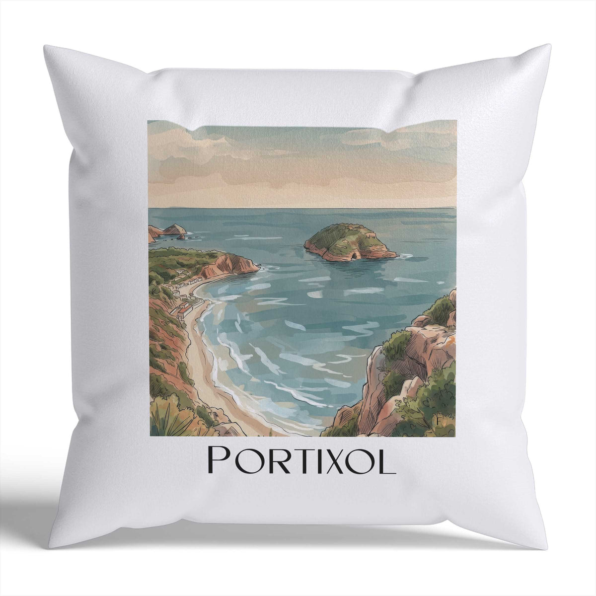 Portixol Kissenhülle - Zierkissen Bezug - Javea - Spanien Kissen bzw. Kissenbezug im Aquarell Stil - favplace