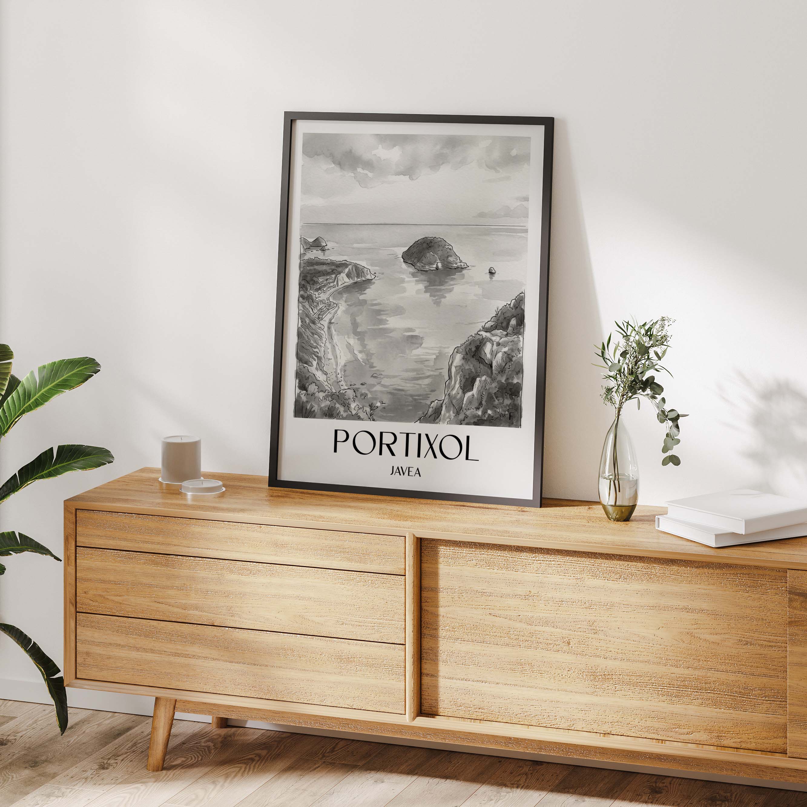 portixol--javea-spanien-poster-aquarell-schwarz-weiss
