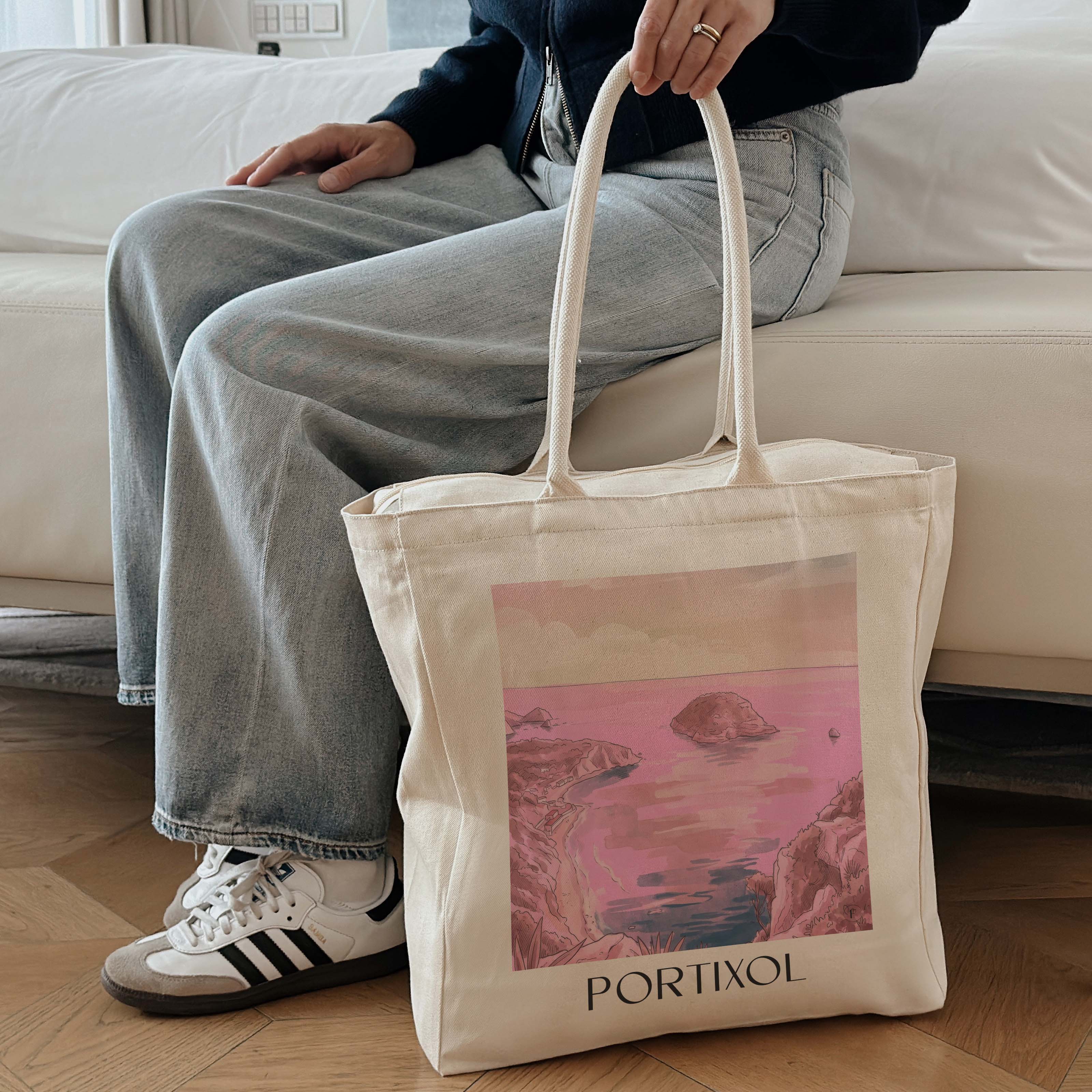 portixol--javea-spanien-einkaufstasche-aquarell-pink-rosa