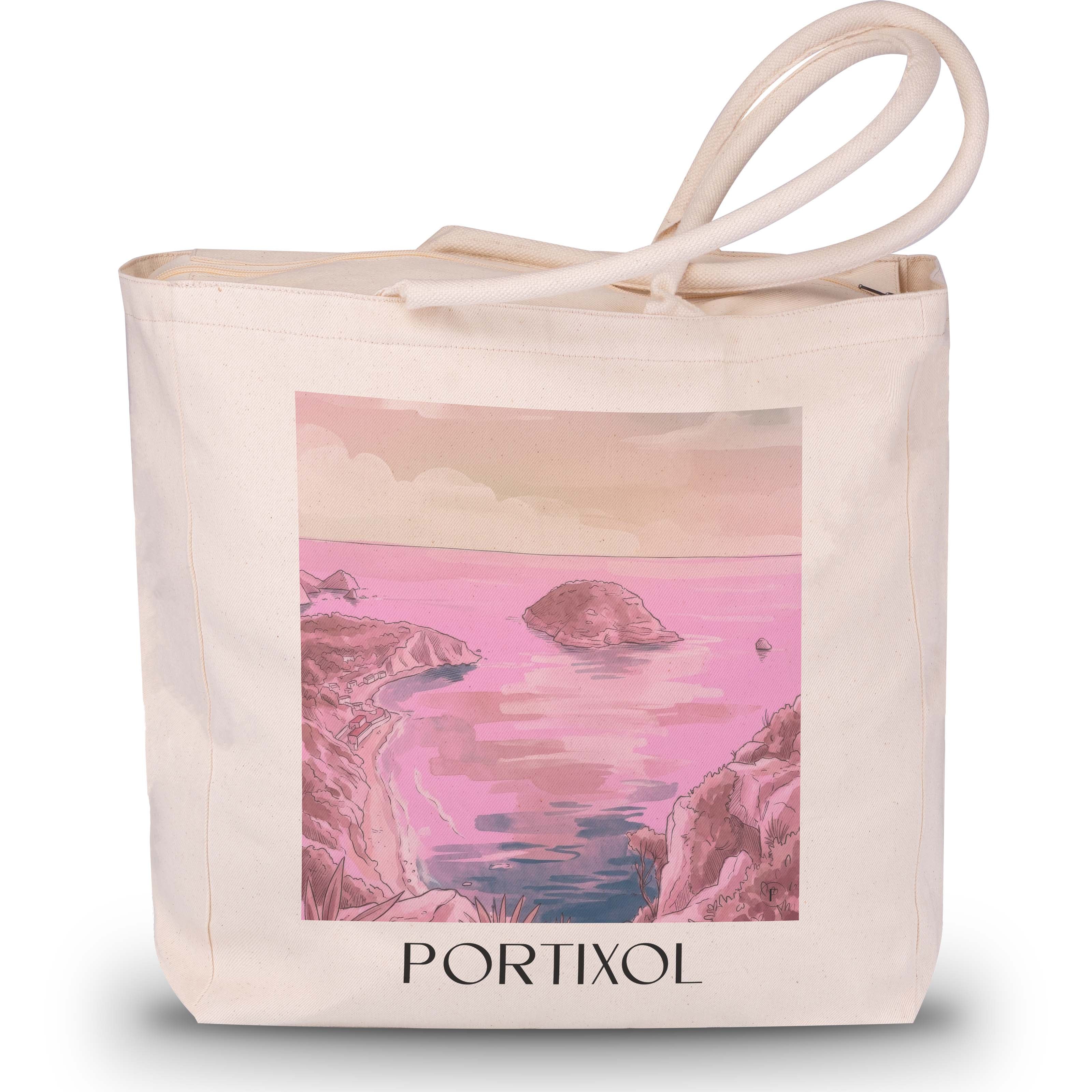 Portixol Shopping Tasche - Javea - Spanien Tote Bag - Einkaufstasche im Aquarell Pink Stil - favplace