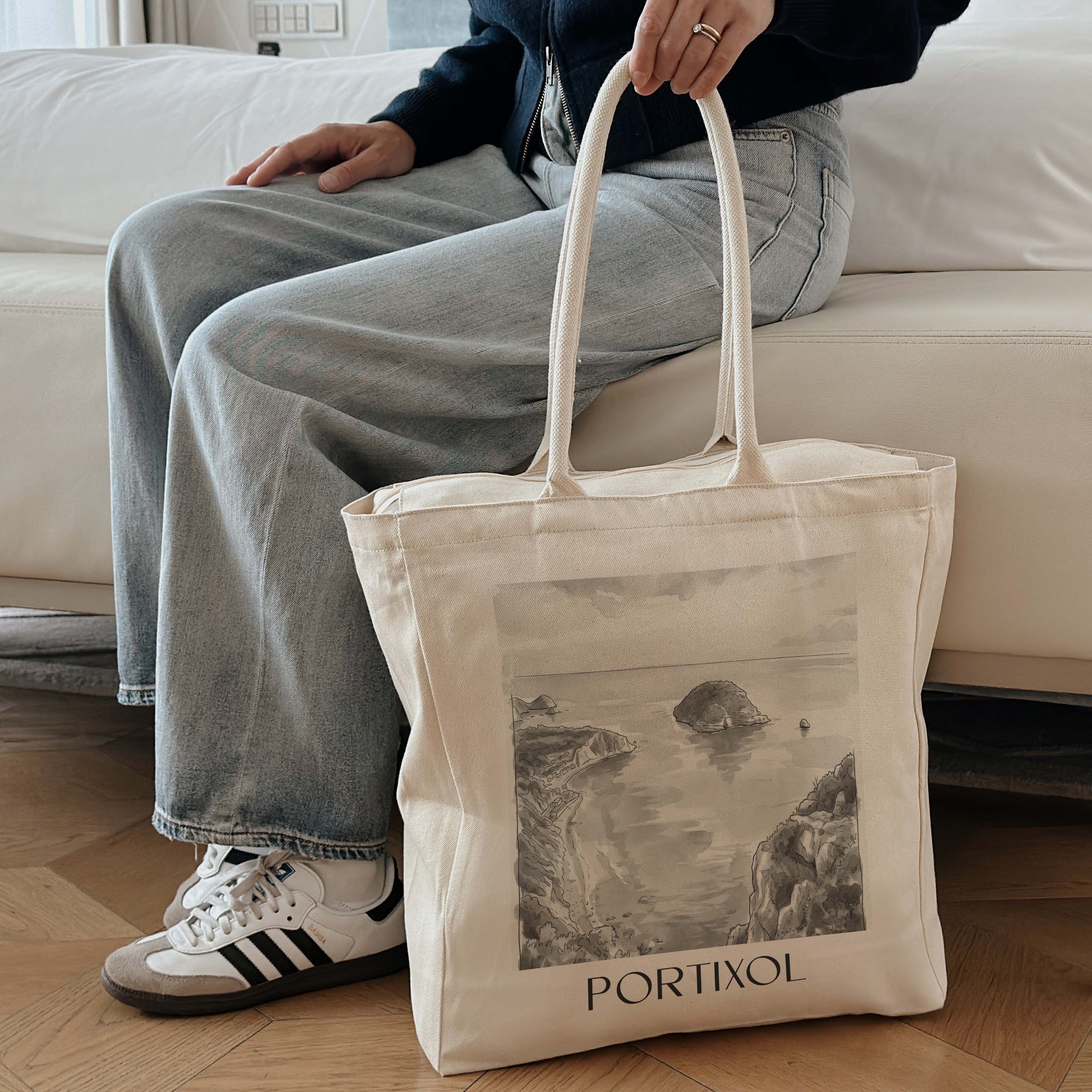 portixol--javea-spanien-einkaufstasche-aquarell-schwarz-weiss