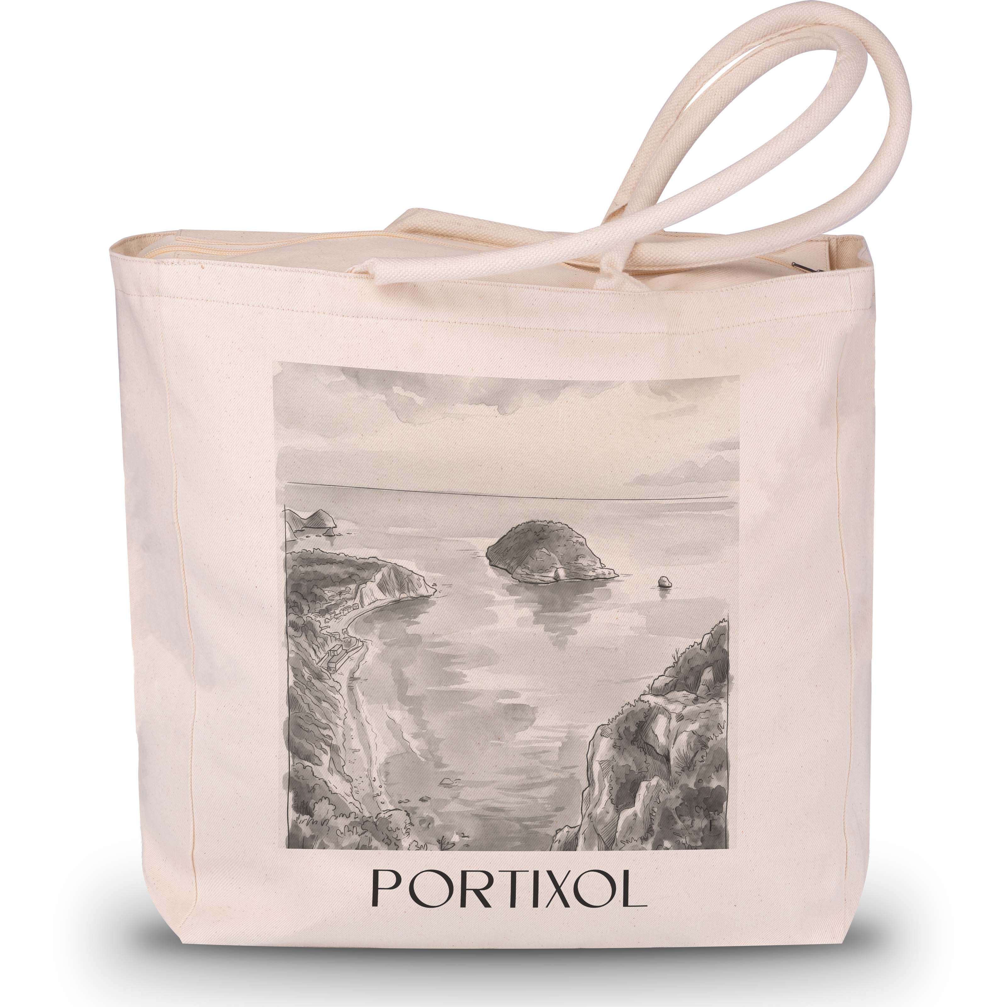 Portixol Shopping Tasche - Javea - Spanien Tote Bag - Einkaufstasche im Aquarell Schwarz-Weiß Stil - favplace