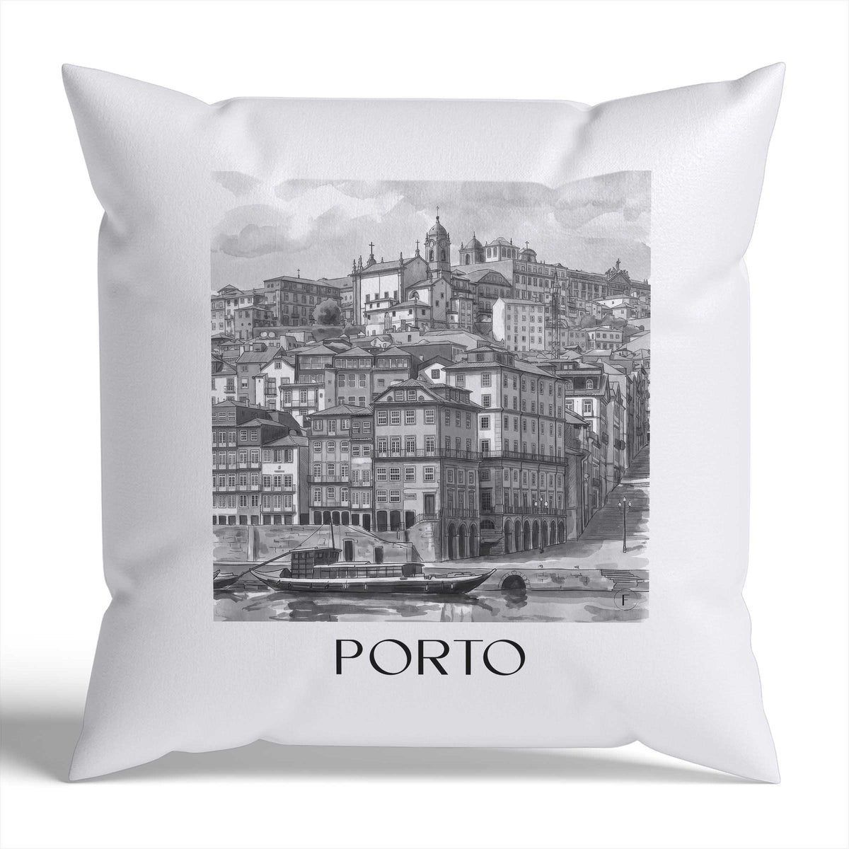 porto-portugal-portugal-kissenbezug-aquarell-schwarz-weiss