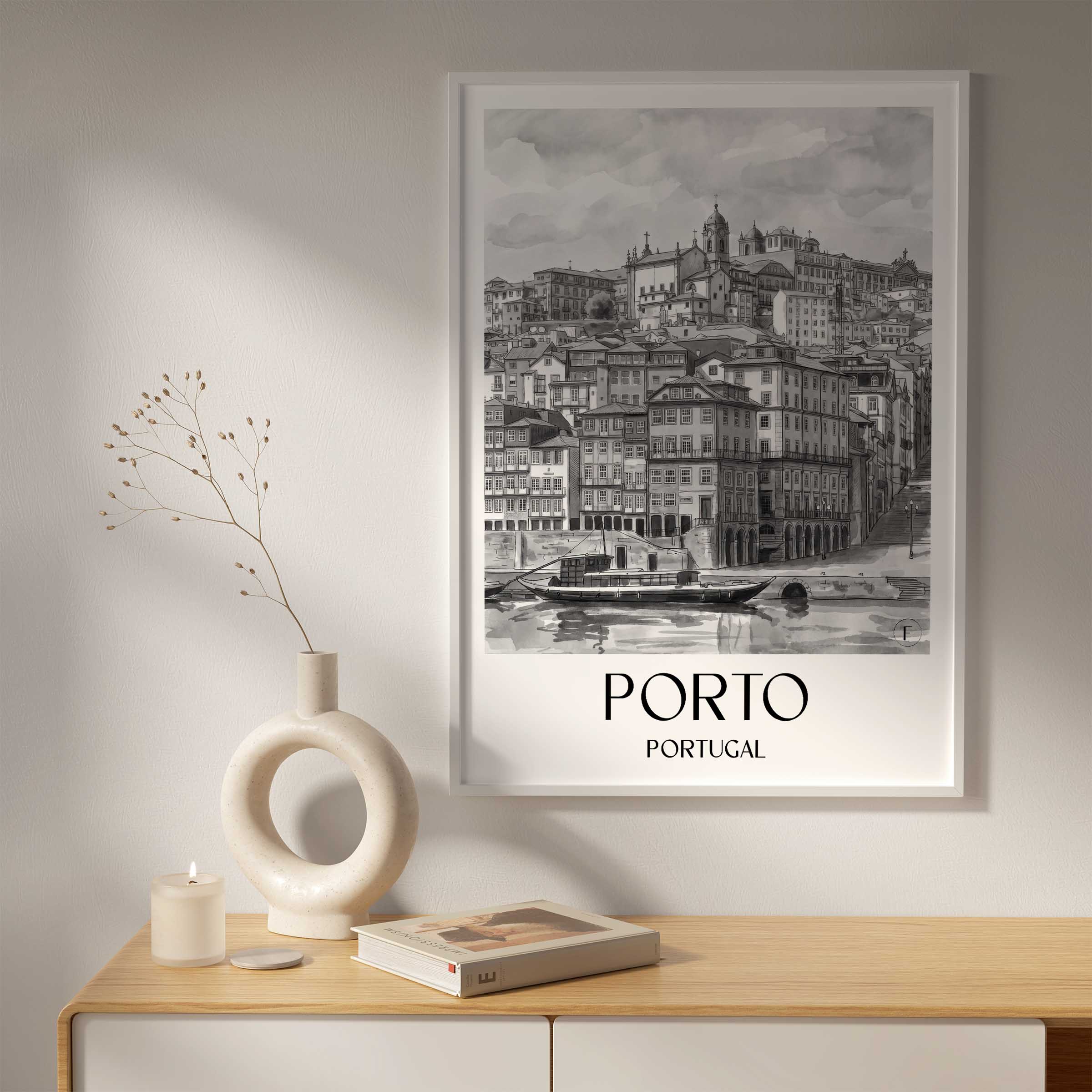 porto-portugal-poster-aquarell-schwarz-weiss