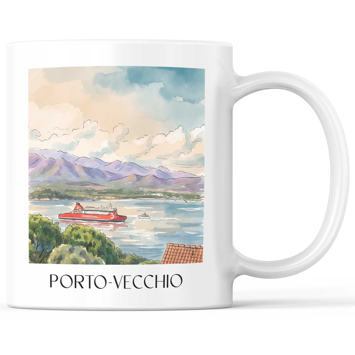 Porto-Vecchio Kaffeebecher - Korsika - Frankreich Becher - Kaffeetasse im Aquarell Stil