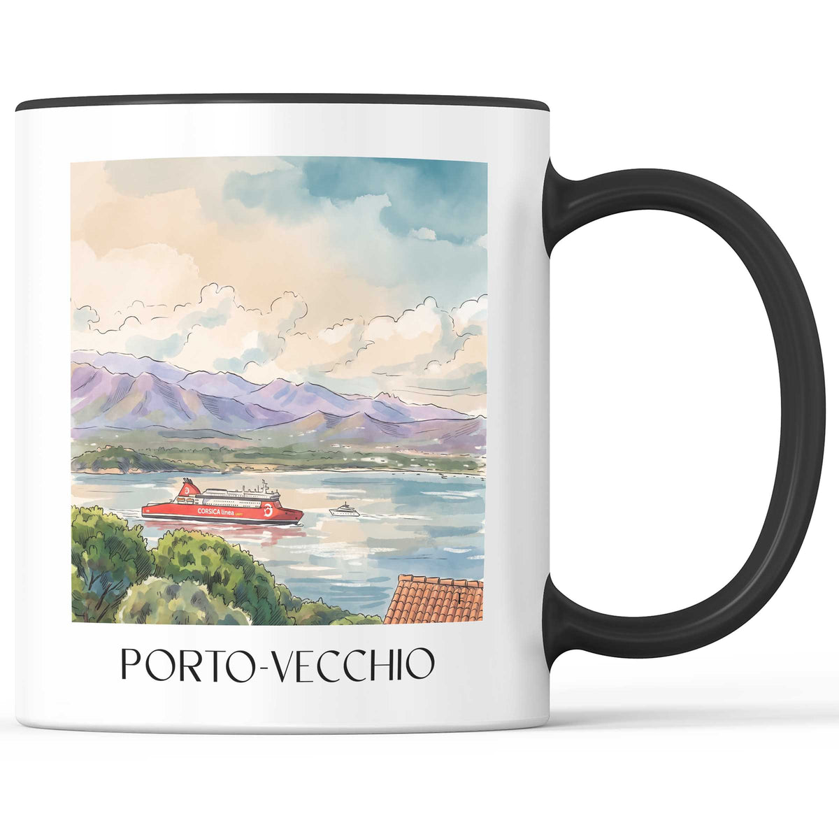 Porto-Vecchio Kaffeebecher - Korsika - Frankreich Becher - Kaffeetasse im Aquarell Stil